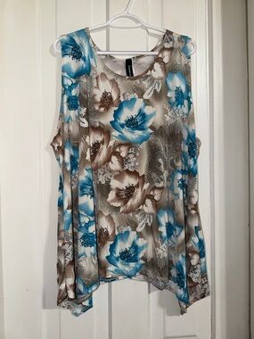 Women's plus size 3X tank top Sleeveless Floral shirt Top - Blue &‎ Brown